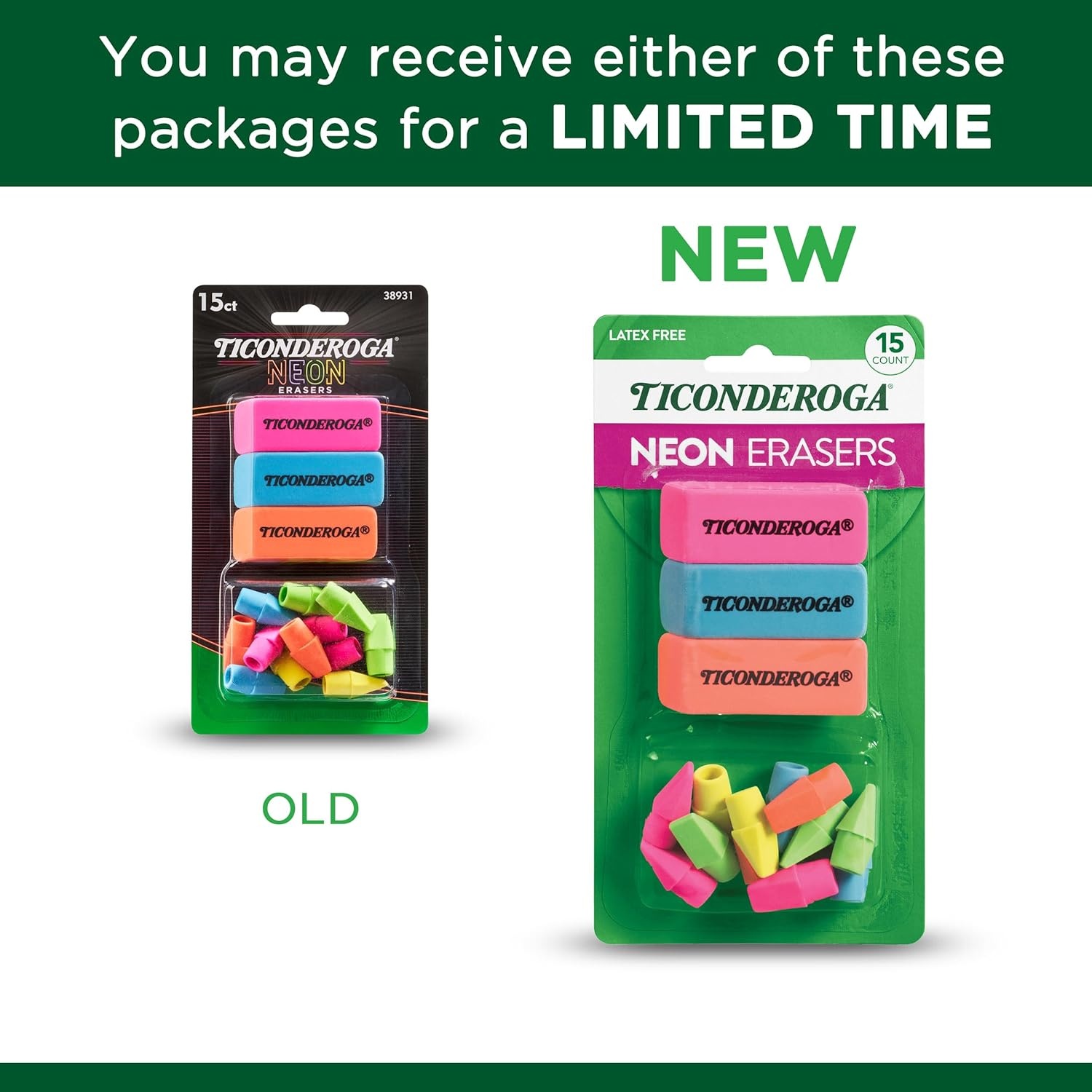 image:imageTiconderoga Dixon Office amp School Eraser Combination Set 15 Eraser MultiPack Multicolored 38931