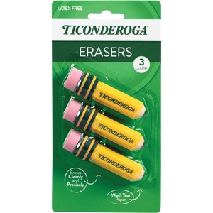 image:imageTICONDEROGA  Erasers Pencil Shaped Yellow 3 ct 38953  Yellow 075 x 2875 389533 Count