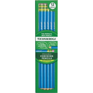 image:imageTICONDEROGA Erasable Checking Pencils PreSharpened with Eraser Red Pack of 2 1390112 Count  Blue