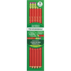 image:imageTICONDEROGA Erasable Checking Pencils PreSharpened with Eraser Red Pack of 2 1390112 Count  Red