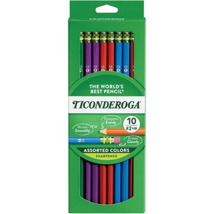 image:imageTICONDEROGA Pencils WoodCased Graphite 2 HB Soft PreSharpened Assorted Color Barrels Black Lead 10Pack 13932