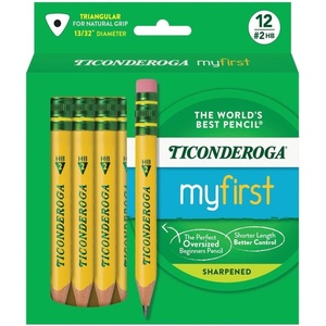 image:imageTiconderoga My First HalfSize Wooden Pencils Large TriangleBarrel PreSharpened 2 HB Short 45 Yellow Pencils with Erasers Yellow 12Pack12