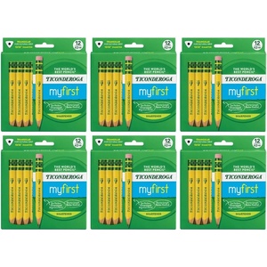 image:imageTiconderoga My First HalfSize Wooden Pencils Large TriangleBarrel PreSharpened 2 HB Short 45 Yellow Pencils with Erasers Yellow 12Pack72