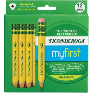image:imageTiconderoga My First HalfSize Wooden Pencils Large TriangleBarrel PreSharpened 2 HB Short 45 Yellow Pencils with Erasers Yellow 12Pack864