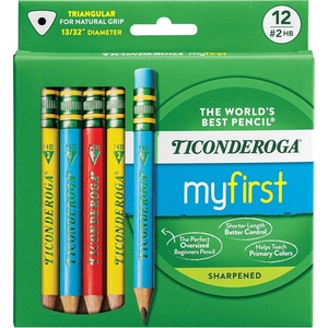 image:imageTiconderoga My First Short Triangular WoodCased Pencils 2 HB Soft With Erasers Primary Colors 12 Count