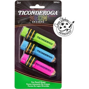 image:imageTiconderoga Pencil Shaped Erasers Neon Colors 3 Count