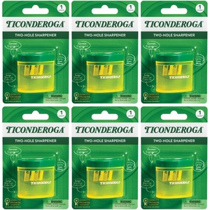 image:imageTiconderoga TwoHole Manual Pencil Sharpener for Standard and Beginner Pencils YellowGreen 2 x 2 x 125 GermanEngineered 1 Count2Hole  6Pack