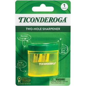 image:imageTiconderoga TwoHole Manual Pencil Sharpener for Standard and Beginner Pencils YellowGreen 2 x 2 x 125 GermanEngineered 1 Count2Hole