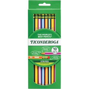 image:imageTiconderoga X13910 Striped WoodCased Pencils 2 HB Soft PreSharpened 10 Count Assorted Colors10 Count Pack of 1