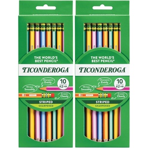 image:imageTiconderoga X13910 Striped WoodCased Pencils 2 HB Soft PreSharpened 10 Count Assorted Colors10 Count Pack of 2
